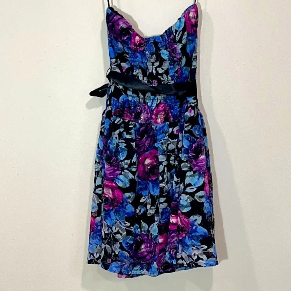 Sexy Floral Short Strapless Party Dress By As-U-Wish. Juniors Size 3.